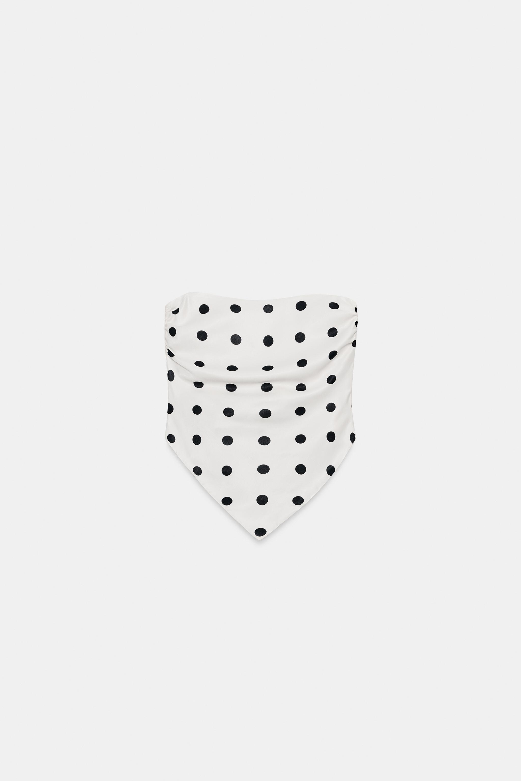 TOP SATINÉ BUSTIER À NŒUD ET POIS